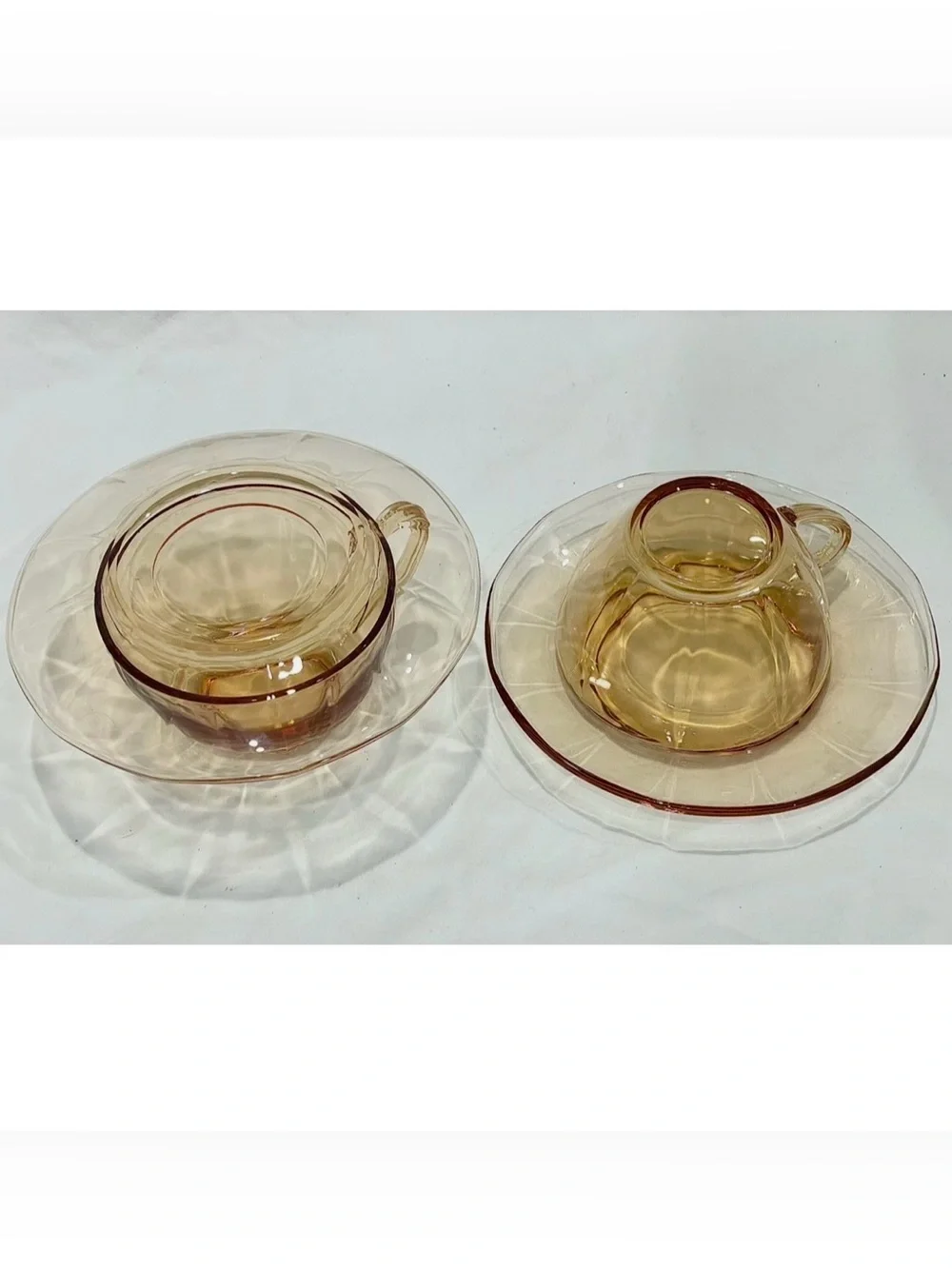 💥3/$50 Pair (2) Fostoria Glass Vintage Amber Glass Tea Cup & Saucer Set | EUC